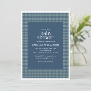 Invitation Baby Shower Classique Bleu Nuit à Carreaux Rétro G