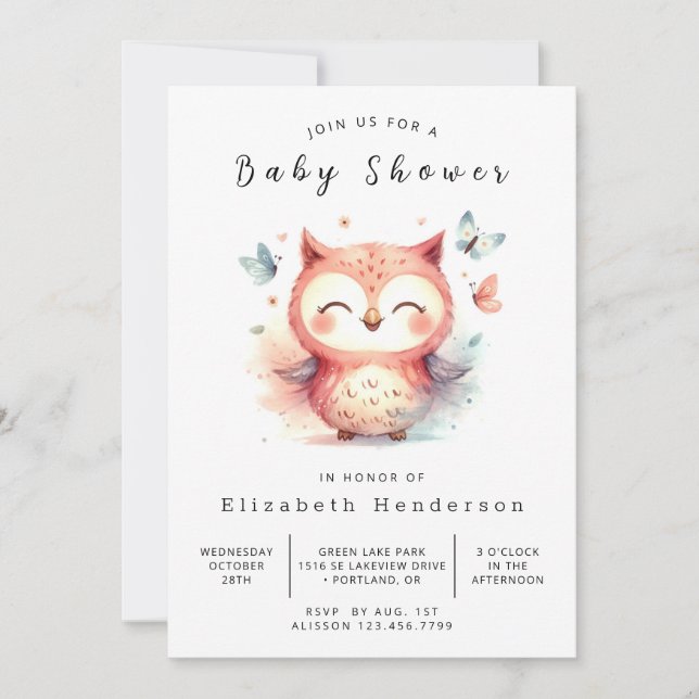 Invitation Baby shower classique Enchanted Owl (Devant)