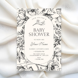 Invitation Baby-shower classique floral artistique