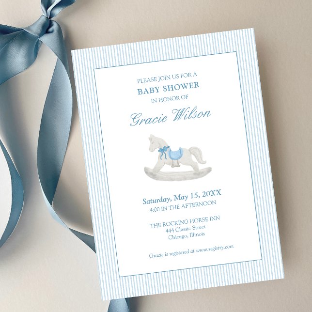 Invitation Baby shower classique simple bleu Rocking Horse (Créateur téléchargé)