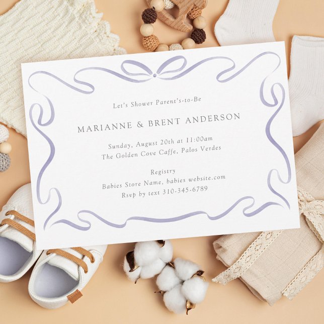 Invitation Baby shower classique violet au ruban (Créateur téléchargé)