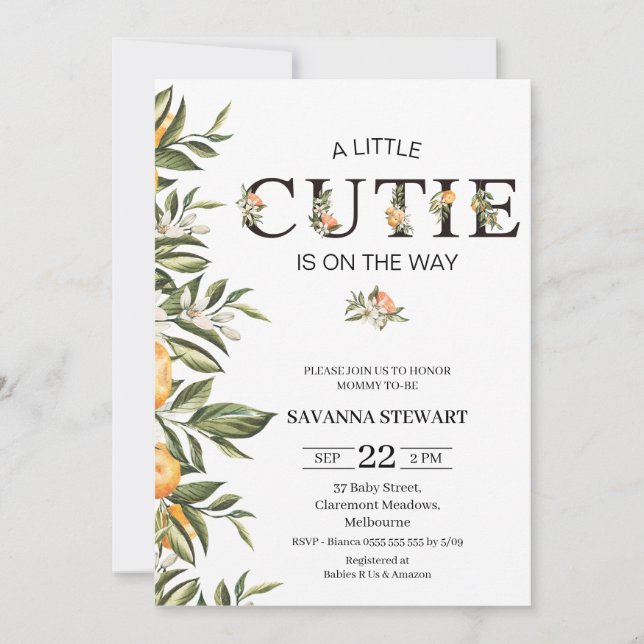Invitation Baby shower Clementine Cutie moderne (Devant)
