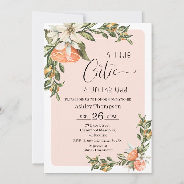 Invitation Baby shower Clementine Little Cutie (Devant)