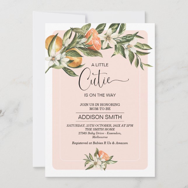 Invitation Baby shower Clementine Little Cutie rose (Devant)