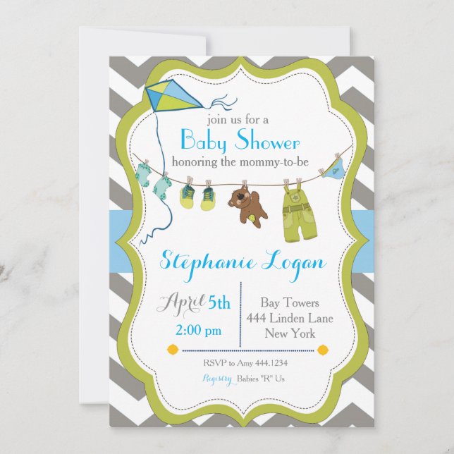 Invitation baby shower Clothesline (Devant)