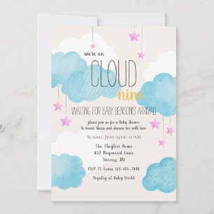 Invitation Baby shower Cloud 9 avec étoiles roses