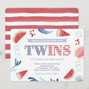 Invitation Baby shower co-ed pour jumeaux, Baby shower du 4 j