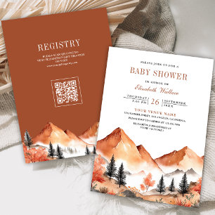 Invitation Baby-Shower Code QR de la Forêt de Montagne en Ter