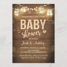 Invitation baby shower Coed Rustic Bois Mason Jarr