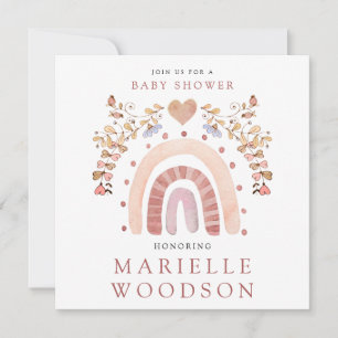 Invitation Baby shower Coeur arc-en-ciel Boho