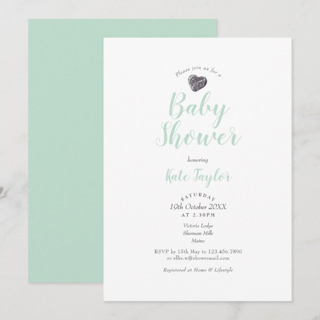Invitation Baby shower Coeur de cailloux / Saupoudrer (Devant / Derrière)