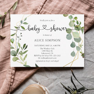 Invitation Baby shower Coeur Eucalyptus de verdure