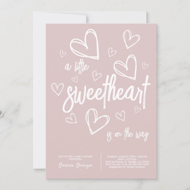 Invitation Baby shower Coeur moderne de fille rose (Devant)