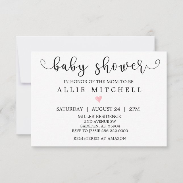 Invitation Baby shower Coeur rose (Devant)