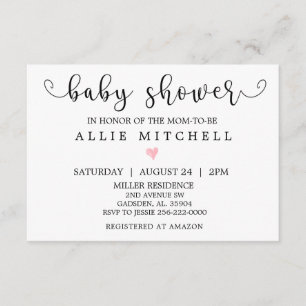 Invitation Baby shower Coeur rose