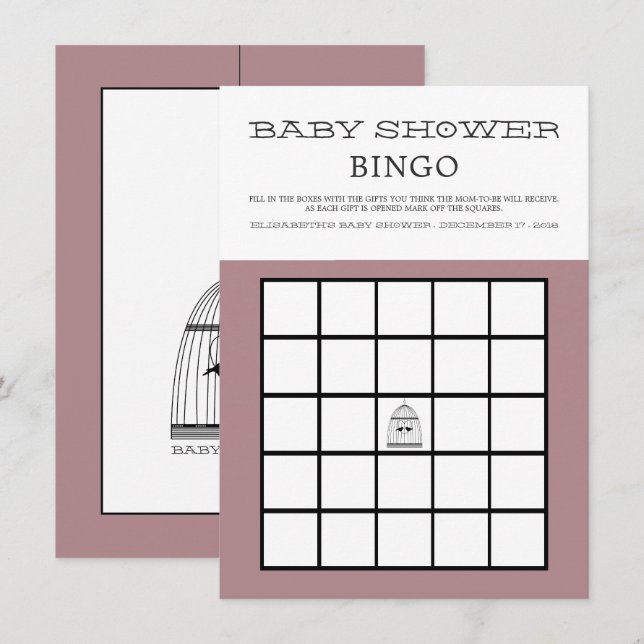 Invitation Baby shower Coeur vintage Birdcage Bingo (Devant / Derrière)