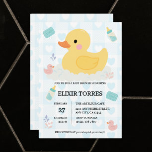 Invitation Baby shower Coeurs bleus en caoutchouc