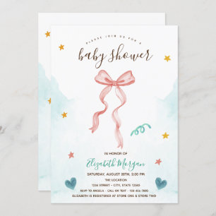 Invitation Baby shower Coeurs de la Bow rose