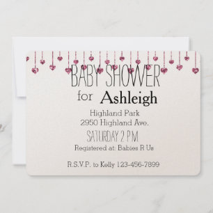 Invitation Baby shower Coeurs de Parties scintillant rose