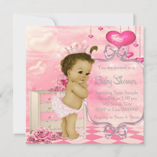 Invitation Baby Shower Cœurs et Roses Rose et Vert