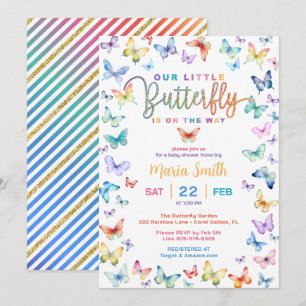 Invitation Baby shower coloré à l'aquarelle papillon
