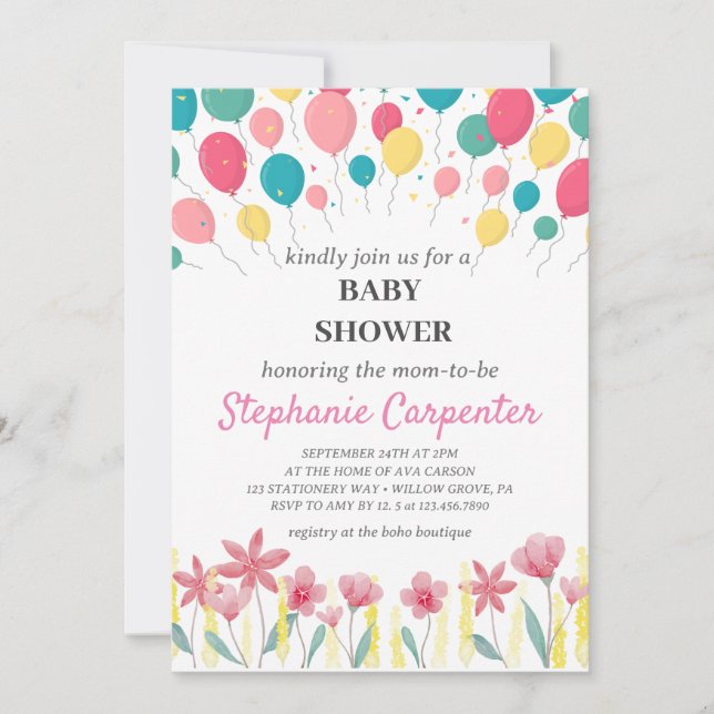 Invitation baby shower coloré BalIons (Devant)