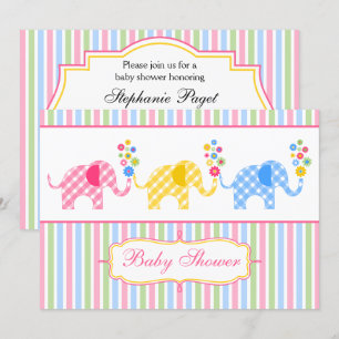 Invitation Baby shower coloré En vichy Eléphants