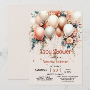 Invitation Baby shower coloré Pêcher blancBallons floraux