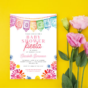 Invitation Baby Shower Coloré Rose Fiesta Mexicaine