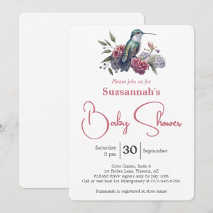 Invitation Baby-Shower Colorié Colibri et Fleurs