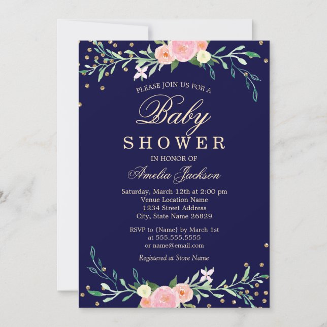 Invitation Baby shower Confetti à éperon floral doux de la Ma (Devant)