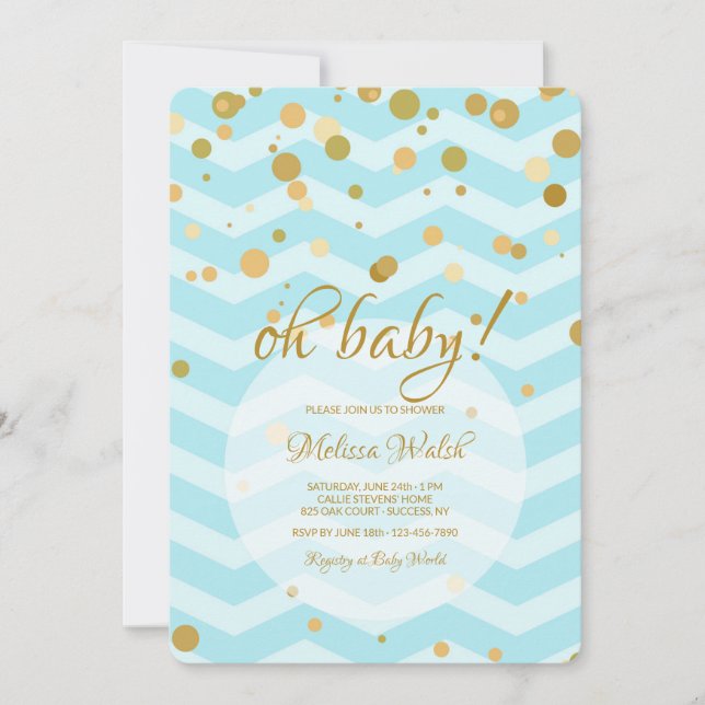 Invitation Baby shower Confetti Bleu Bébé (Devant)