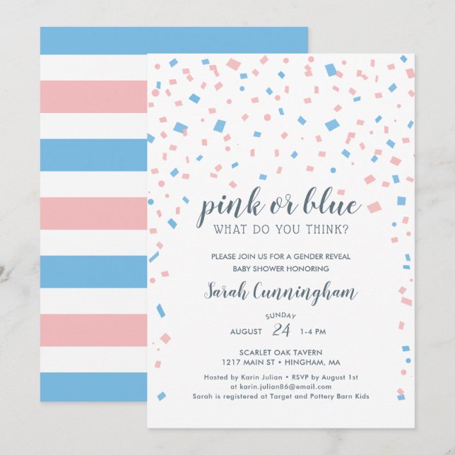 Invitation Baby shower Confetti de la révélation de genre ros (Devant / Derrière)