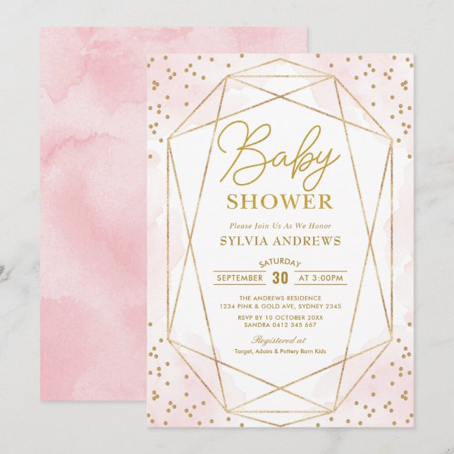 Invitation Baby shower Confetti géométrique Blush Gold modern (Devant / Derrière)
