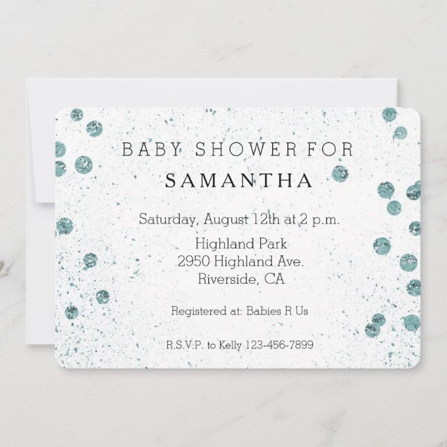 Invitation Baby shower Confetti Glitterie verte (Devant)