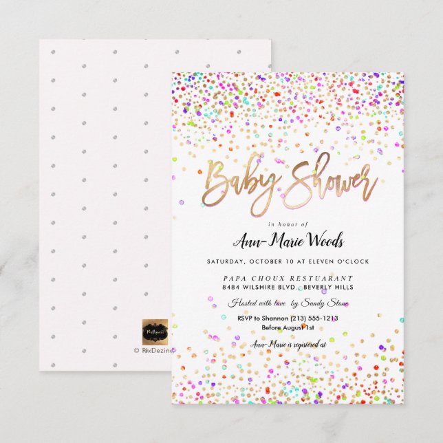 Invitation Baby shower Confetti Sprinted PixDezines (Devant / Derrière)