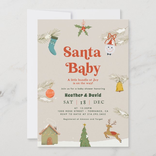 Invitation Baby shower confortable Père Noël Baby Holiday (Devant)