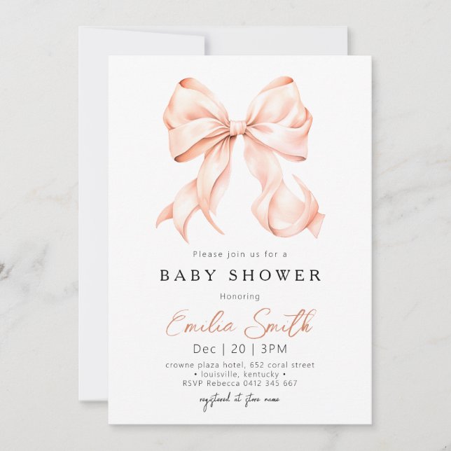 Invitation Baby shower Coquette Chic Bow (Devant)