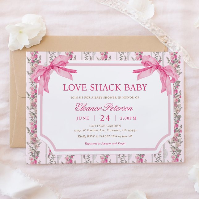 Invitation Baby shower Coquette Pink Bow Love Shack (Créateur téléchargé)