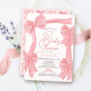 Invitation Baby shower Coquette Pink Bow/Ribbon Girl