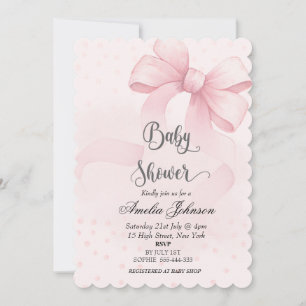 Invitation Baby shower coquette rose blanc et bow