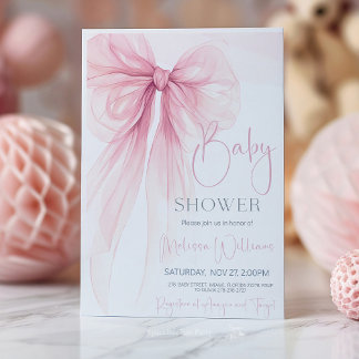 Invitation Baby shower Coquette rose Bow