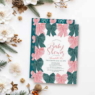 Invitation Baby shower coquette rouge et vert Bow/ruban