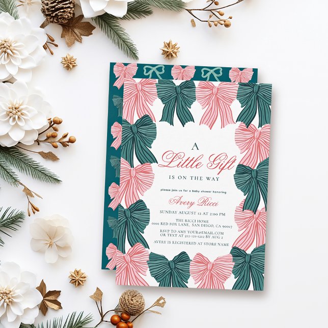 Invitation Baby shower coquette rouge et vert/ruban (Créateur téléchargé)