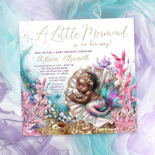 Invitation Baby Shower Coquillage de Sirène Afro-Américaine