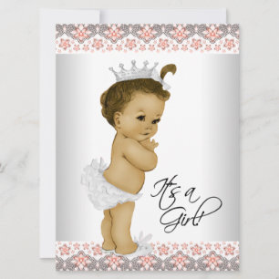 Invitation Baby shower corail et gris