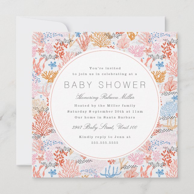 Invitation Baby shower Coral Reef (Devant)