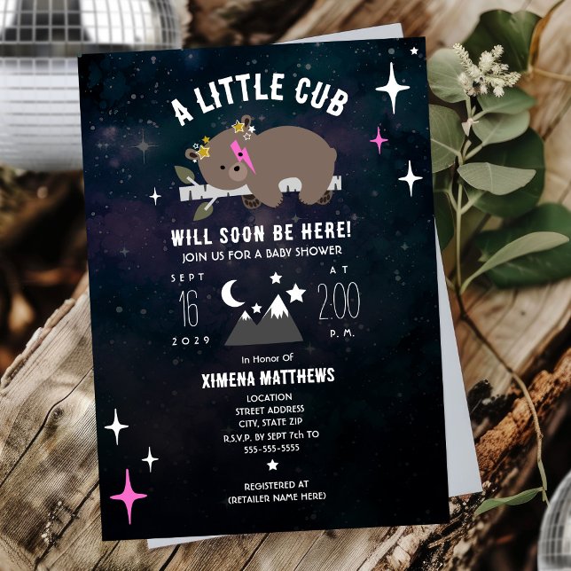 Invitation Baby shower Cosmic Cub Rose Girl (Créateur téléchargé)