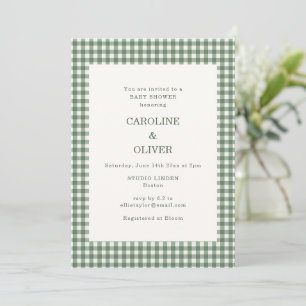 Invitation Baby-Shower Couple Gingham Vert Sage à