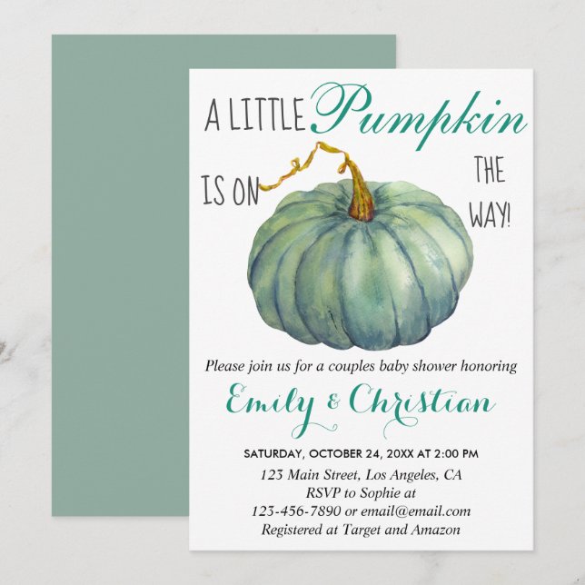 Invitation Baby shower Couples Citrouilles (Devant / Derrière)